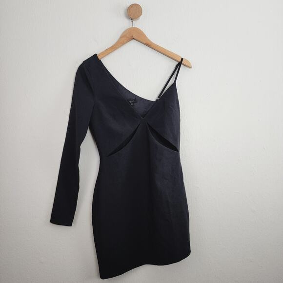 NBD Tobias Black One Shoulder Long Sleeve Cut Out Mini Dress - Picture 2 of 11
